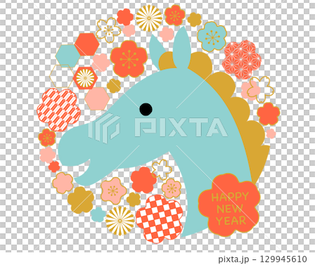 2026年　午年　和柄　年賀状素材 129945610