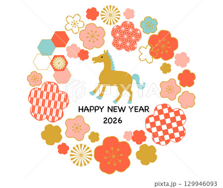 2026年　午年　和柄　年賀状素材 129946093