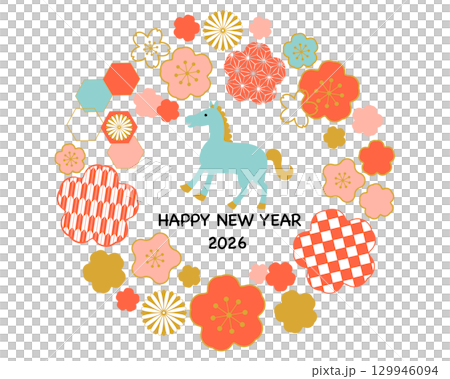 2026 Year of the Horse Japanese Pattern New Year's Card Material 129946094