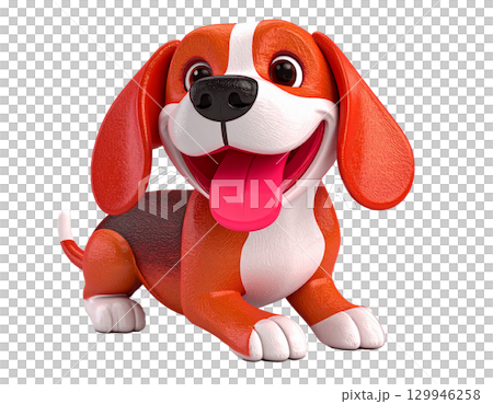 A cheerful beagle dog on a transparent background 129946258