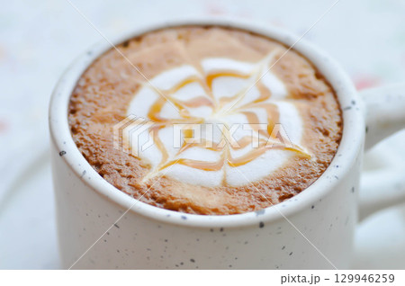 hot cofffee, cappuccino coffee or latte coffee or flat white or latte art 129946259