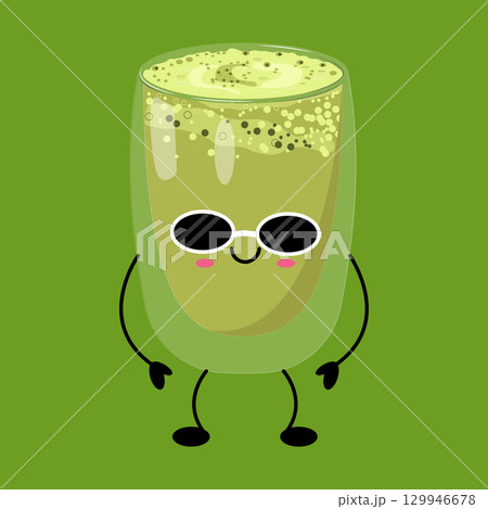 Kawaii matcha dessert illustration with sunglasses Kawaii matcha dessert illustration with sunglasses 129946678