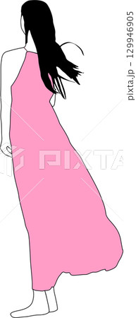 a girl standing with her back to the camera 129946905