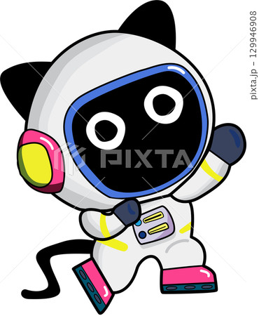 Illustration of a Cartoon Black cat Astronaut Character 129946908