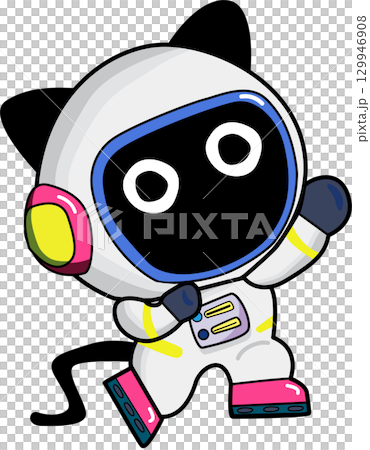 Illustration of a Cartoon Black cat Astronaut Character 129946908