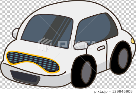 The Cute white cartoon car illustration. 129946909
