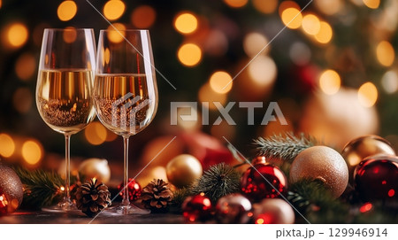 glasses of champagne at new year party 129946914