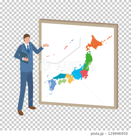 一位男士正在講解日本地圖 129946950