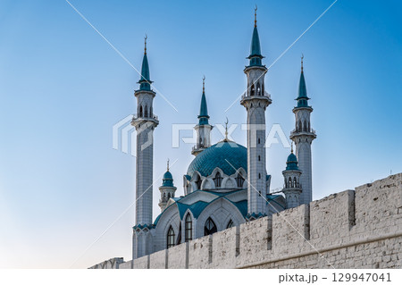 Kazan Kremlin and the Kul Sharif Mosque. Summer sunset, Russia. It is tourist attraction of Kazan. Kazan Kremlin and the Kul Sharif Mosque. Summer sunset, Russia. It is tourist attraction of Kazan. 129947041