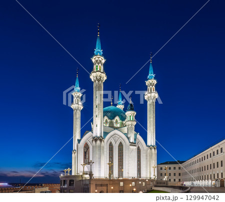 Kul Sharif mosque in Kazan Kremlin, Tatarstan, Russia. It is tourist attraction of Kazan. Kremlin. The main attraction of the city of Kazan. Kul Sharif mosque in Kazan Kremlin, Tatarstan, Russia. It is tourist attraction of Kazan. Kremlin. The main attraction of the city of Kazan. 129947042