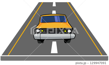 Illustration of Car on a Road. Cartoon Vector 129947091
