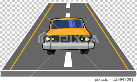 Illustration of Car on a Road. Cartoon Vector 129947091