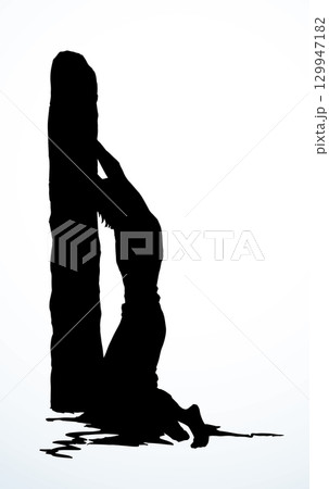Vector drawing. Beaten man tied to a pole Vector drawing. Beaten man tied to a pole 129947182