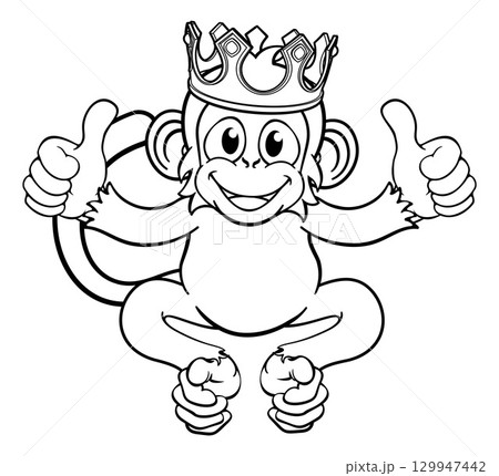 Monkey King Crown Cartoon Animal Giving Thumbs Up 129947442