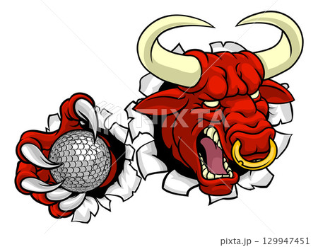 Bull Minotaur Longhorn Cow Golf Mascot Cartoon Bull Minotaur Longhorn Cow Golf Mascot Cartoon 129947451