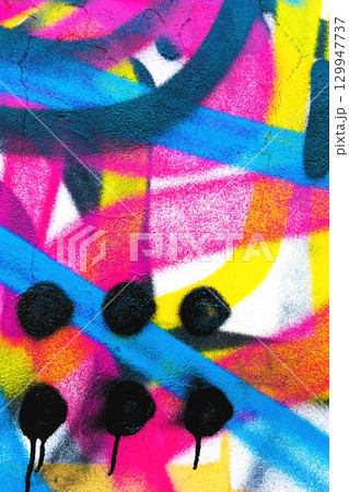 Colorful Abstract Graffiti Art in Neon Pink, Blue, Yellow for 80s, Street Style Design 129947737
