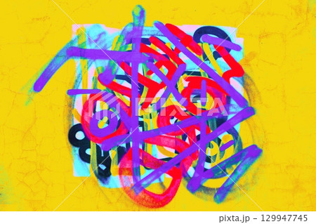 Abstract Expressionist Graffiti Art in Vibrant Neon Colors with 80s Influence Abstract Expressionist Graffiti Art in Vibrant Neon Colors with 80s Influence 129947745