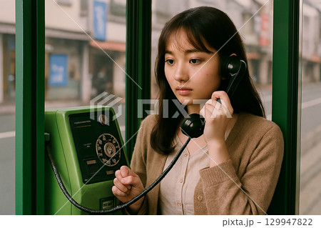 昭和の情景　電話ボックスの女性 129947822