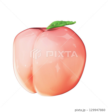 Realistic 3D Peach Clipart Illustration Isolated on Transparent Background 129947860