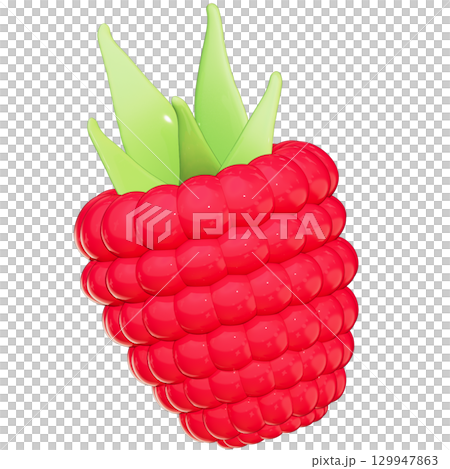 Realistic 3D Raspberry Fruit Illustration Isolated on Transparent Background 129947863