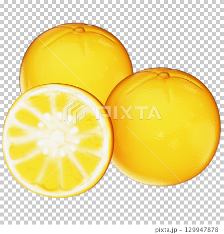 Realistic 3D Yuzu Set: Whole and Halved Fruit on Transparent Background Realistic 3D Yuzu Set: Whole and Halved Fruit on Transparent Background 129947878