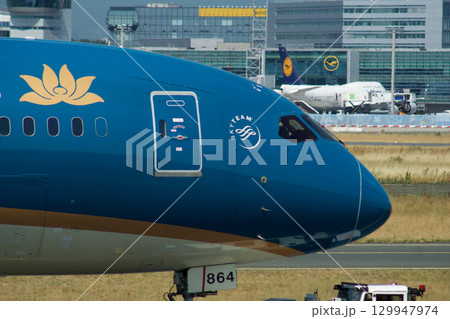Frankfurt, Germany, July 9, 2017: Close-Up of Vietnam Airlines Boeing 787 on Taxiway Tow 129947974
