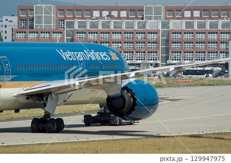 Frankfurt, Germany, July 9, 2017: Close-Up of Vietnam Airlines Boeing 787 on Taxiway Tow 129947975