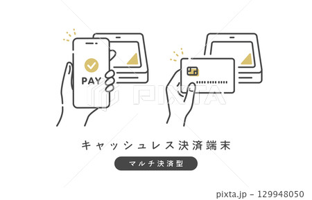 キャッシュレス決済のベクターアイコン (スマホ、クレジットカード、電子マネー、交通系) 129948050