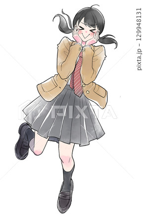 ジャンプして喜ぶ女子学生 笑顔 ジャンプして喜ぶ女子学生 笑顔 129948131
