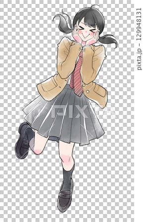 ジャンプして喜ぶ女子学生 笑顔 ジャンプして喜ぶ女子学生 笑顔 129948131