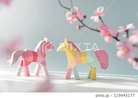 梅と可愛い馬(午年・干支・年賀状素材) 梅と可愛い馬(午年・干支・年賀状素材) 129948177