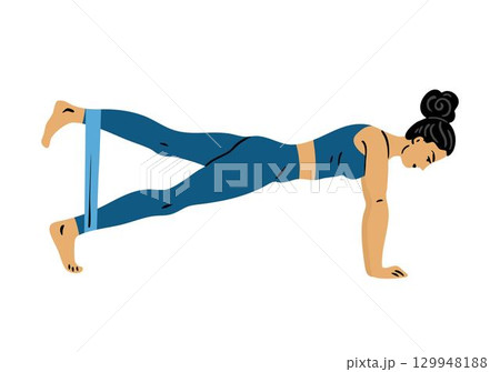 Woman plank leg band exercise Woman plank leg band exercise 129948188