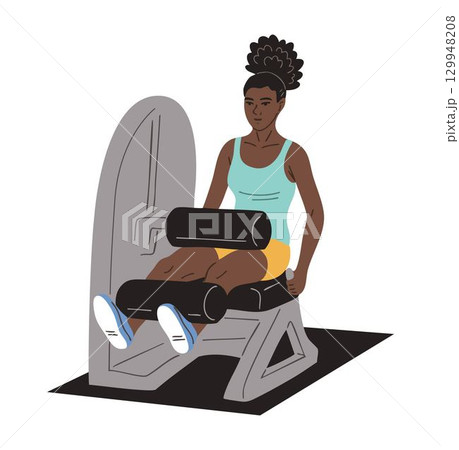 African American woman training legs in gym 129948208