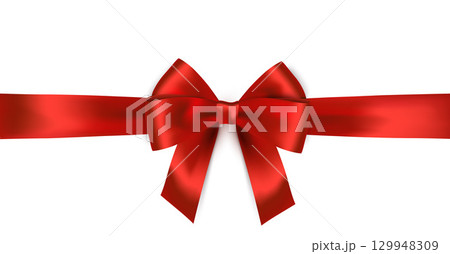 Shiny Red satin ribbon on white background. Vector Christmas gift, valentines day, birthday wrapping element 129948309