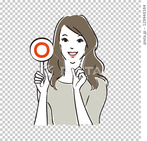 正解か不正解か札でジャッジする綺麗な女性 129948384