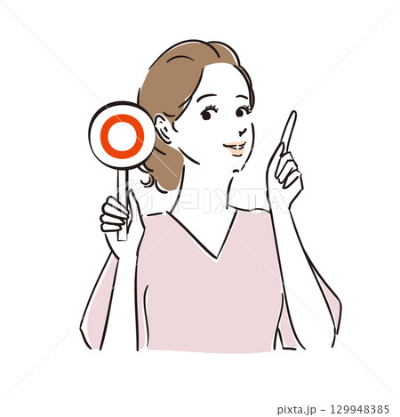 正解か不正解か札でジャッジする綺麗な女性 129948385