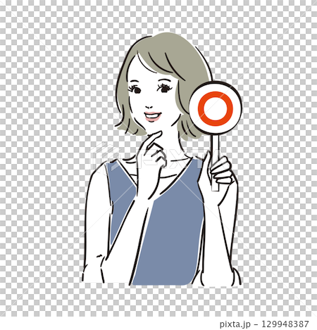 A beautiful woman judging whether the answer is correct or incorrect with a card A beautiful woman judging whether the answer is correct or incorrect with a card 129948387