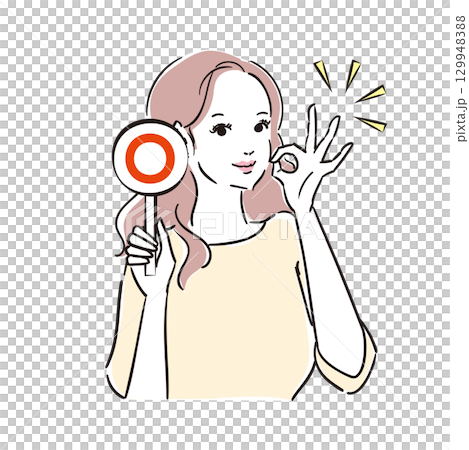 正解か不正解か札でジャッジする綺麗な女性 129948388