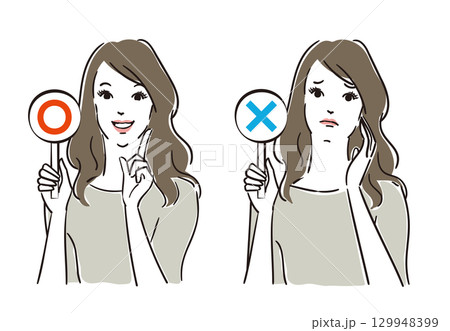 正解か不正解か札でジャッジする綺麗な女性 129948399