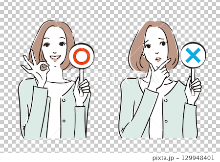 正解か不正解か札でジャッジする綺麗な女性 129948401