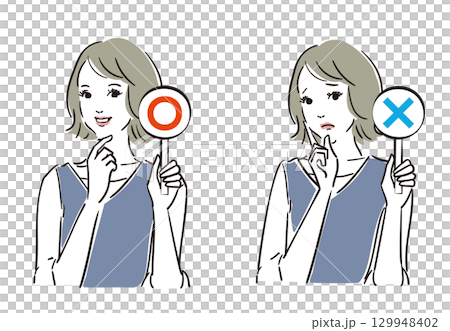 A beautiful woman judging whether the answer is correct or incorrect with a card A beautiful woman judging whether the answer is correct or incorrect with a card 129948402