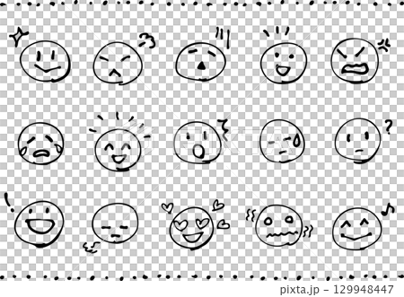 A set of 15 simple pen-drawn facial expression illustrations A set of 15 simple pen-drawn facial expression illustrations 129948447