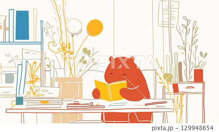本を読む赤いくまのかわいいイラスト 129948654