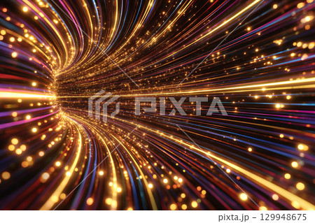 カラフルな光のトンネルの背景　AI画像 129948675