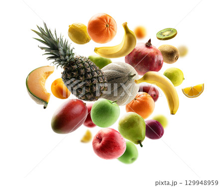 Large set of fruits isolated on white background Large set of fruits isolated on white background 129948959