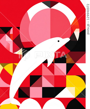 A captivating dolphin illustration with a mesmerizing geometric design. 129948972