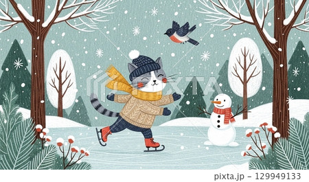 冬の森と動物グリーティングカード 129949133