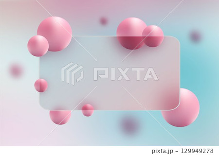 Stylish background with glass rectangle and pink orbs. Eps 10 129949278