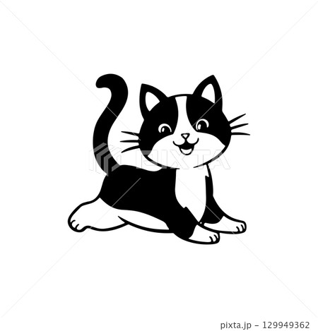 Happy playful cat in a simple design showcasing friendly expression and charming posture Happy playful cat in a simple design showcasing friendly expression and charming posture 129949362