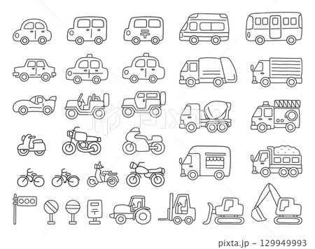 手描きの車のイラストセット 手描きの車のイラストセット 129949993